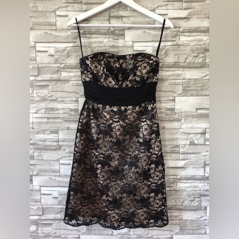 White House Black Market || Strapless Sequin Lace Mini Formal Evening Dress SZ 2